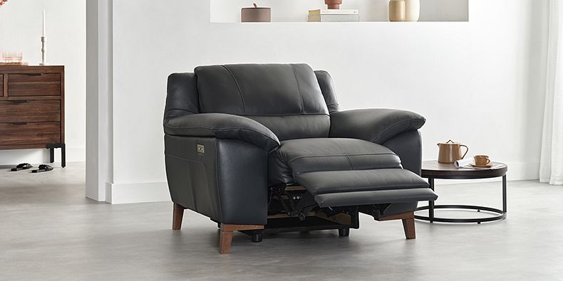 Dark grey leather online recliner chair